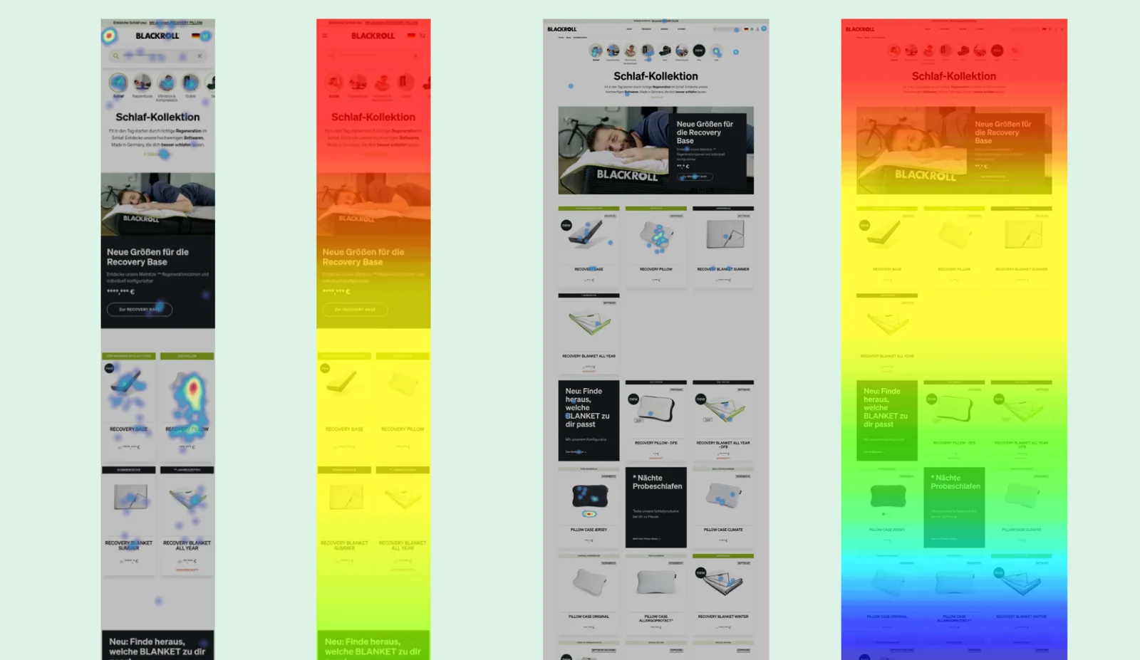 Mobile heatmaps showing attention and scroll behavior across ecommerce pages