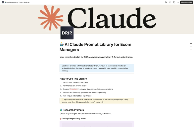 AI Claude Prompt Library for e-Commerce Managers
