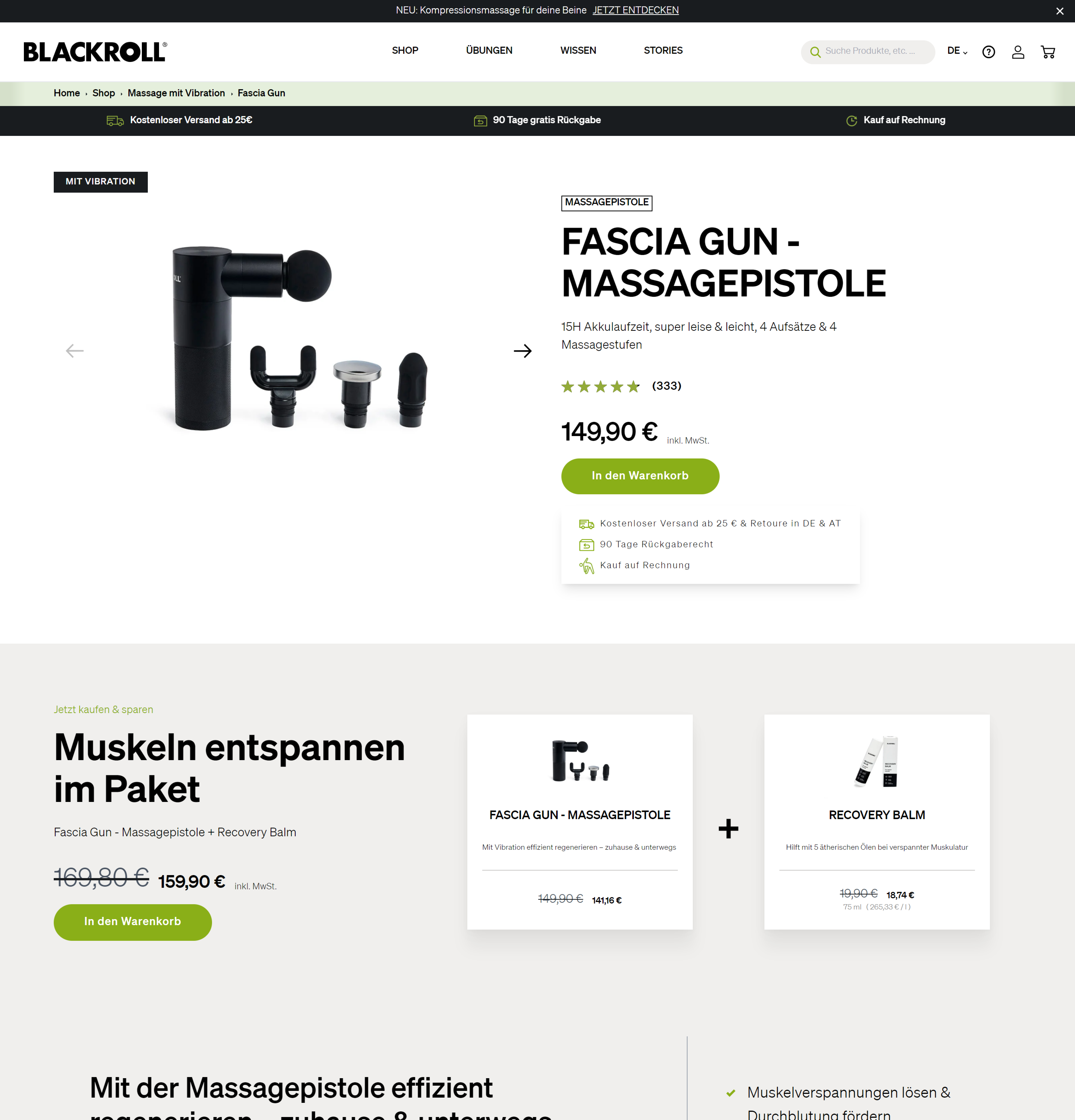 Blackroll fascia gun PDP variant with prominent USP section