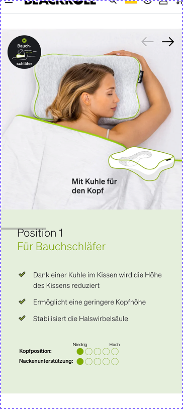 Blackroll pillow sleep position slider control