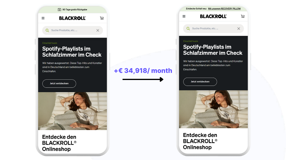 Blackroll header promotion A/B test screenshot