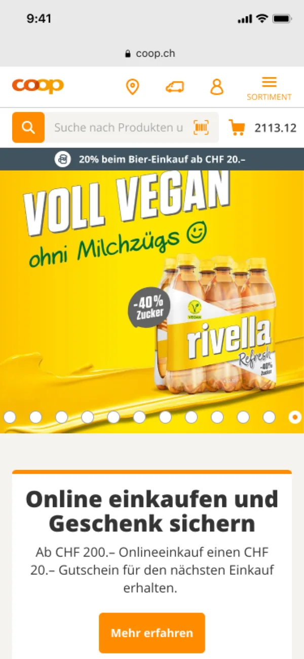 Coop Onlineshop auf dem Smartphone