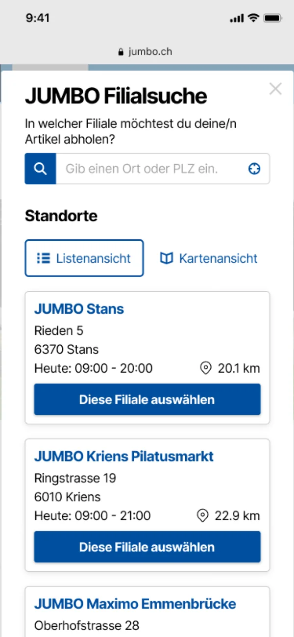 Jumbo Filialsuche auf dem Smartphone