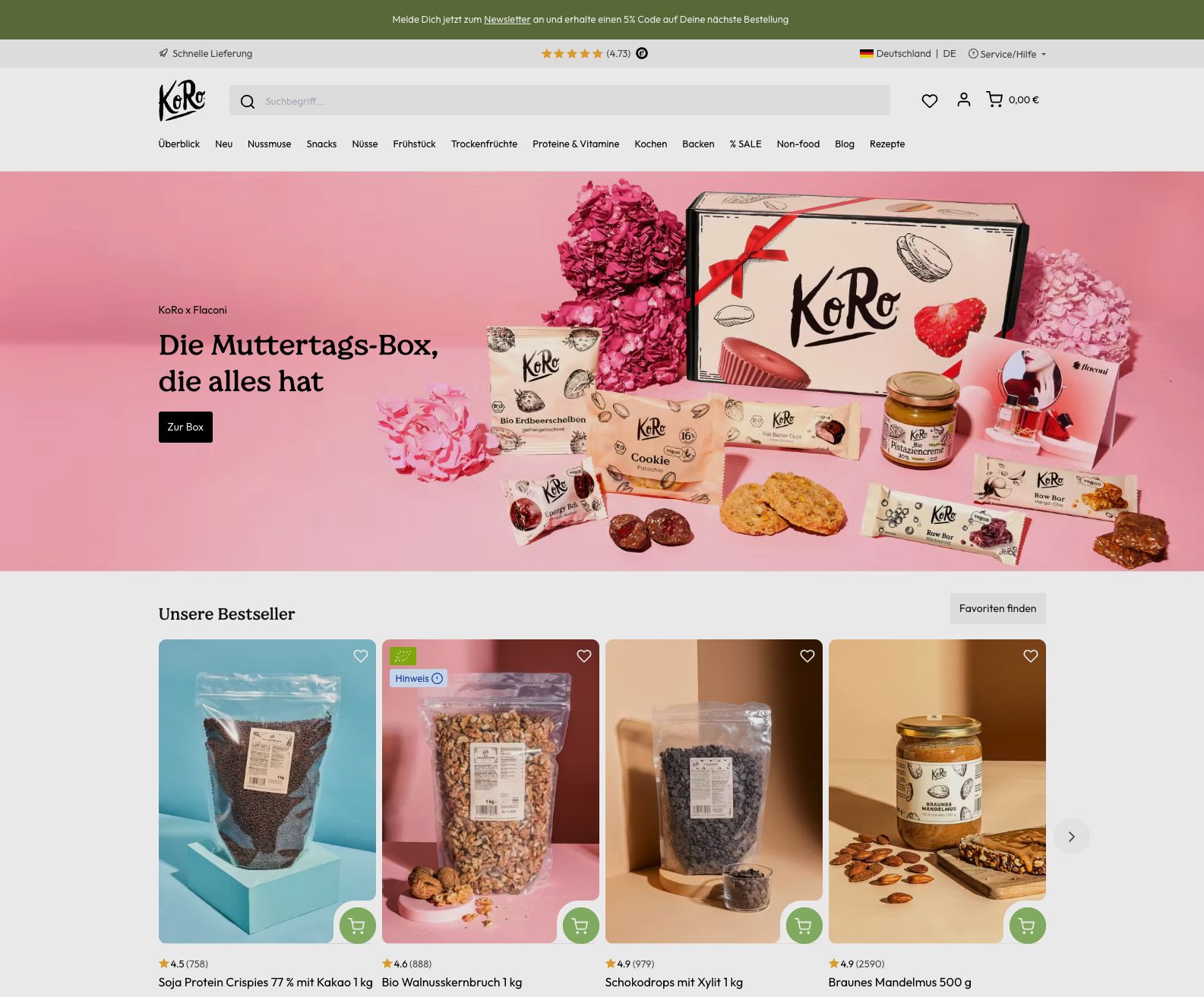 Current KoRo homepage screenshot
