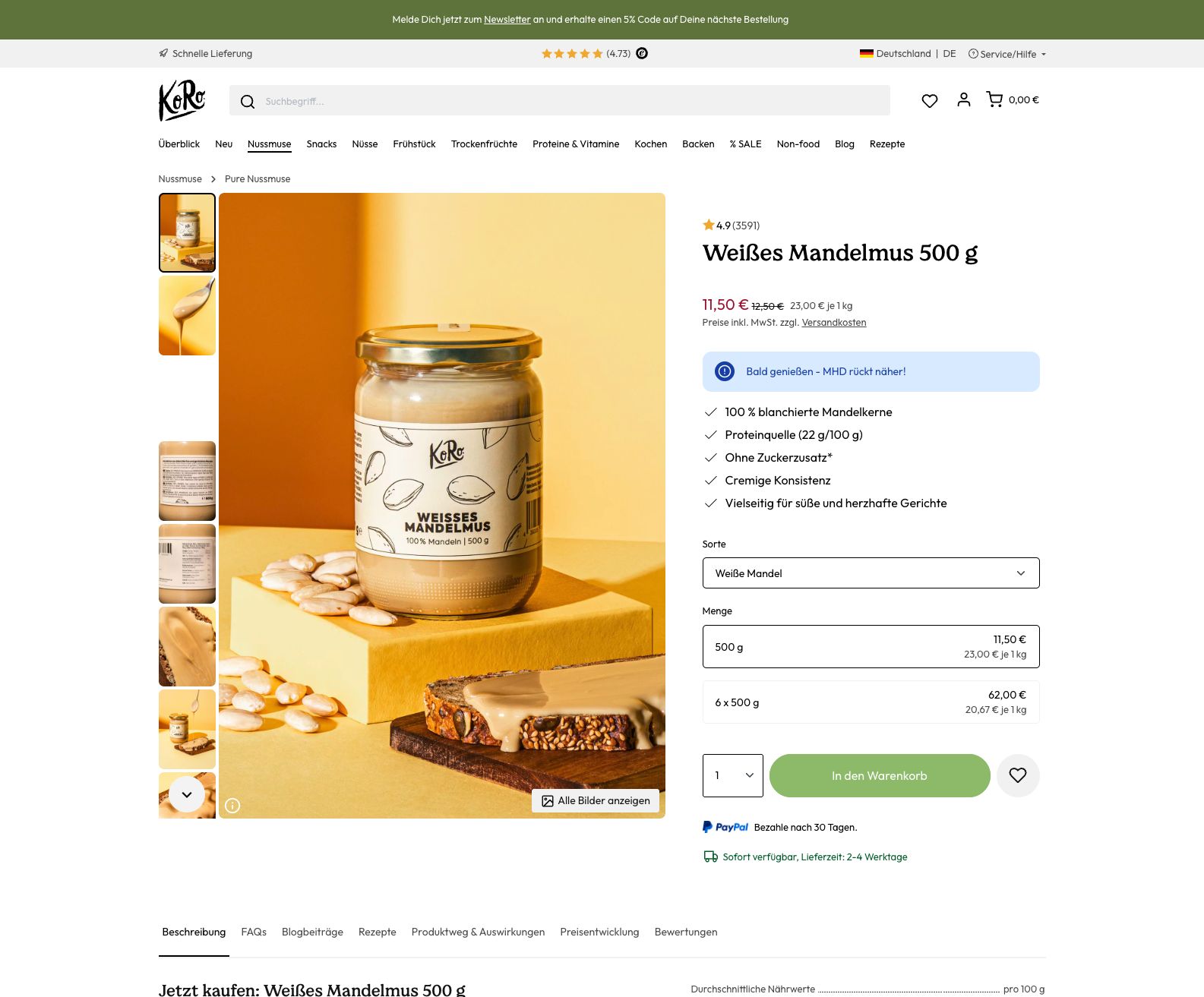 Current KoRo product detail page screenshot captured from the live shop