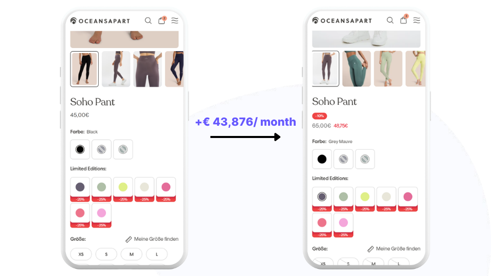 Oceansapart discounted price display A/B test screenshot