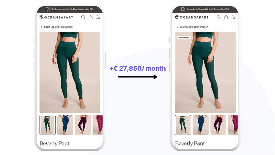 Oceansapart product page size and benefit support test screenshot