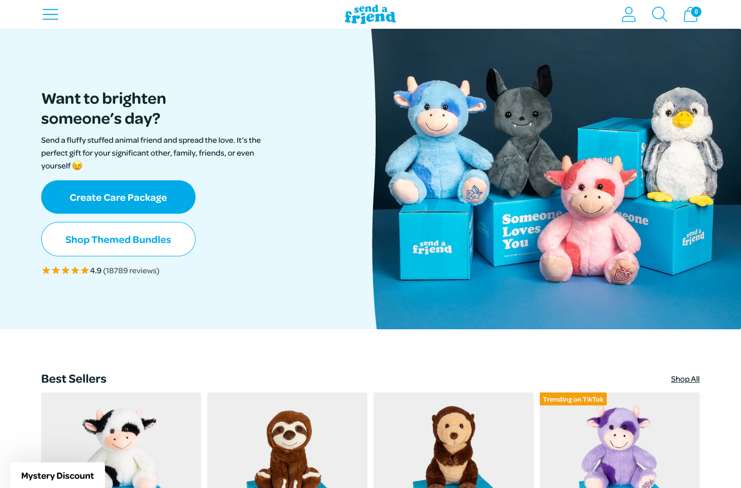 Current SendAFriend homepage screenshot captured from the live shop