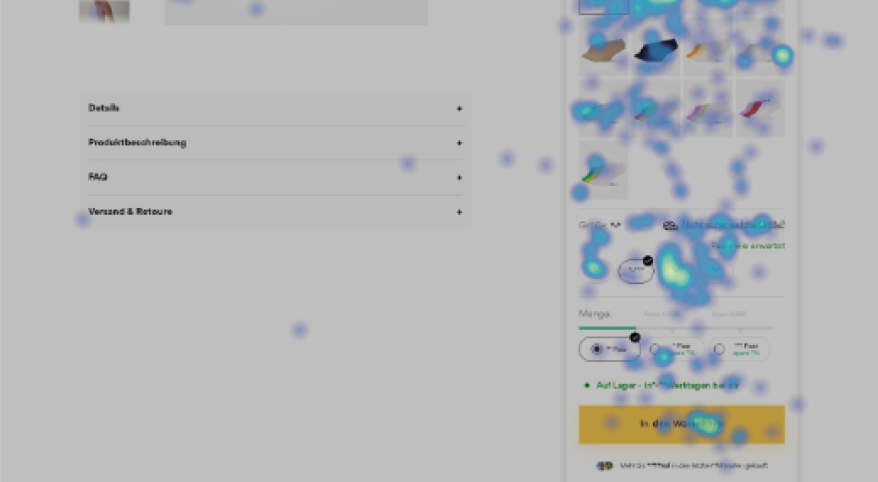 Heatmap showing SNOCKS product page size-selector interactions