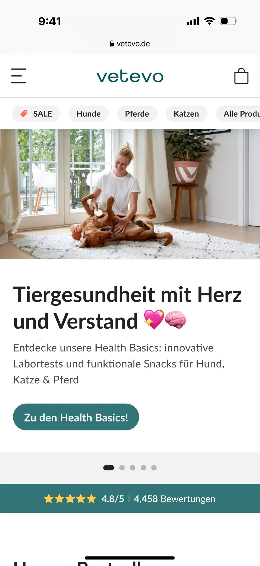 Vetevo Startseite auf dem Handy
