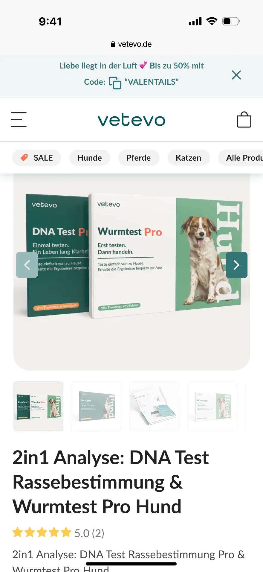 Vetevo Produktseite auf dem Handy